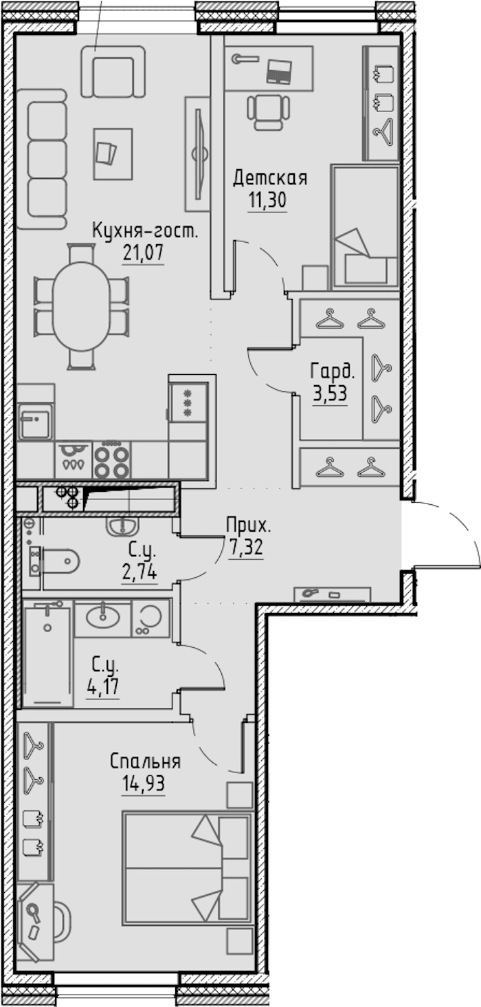 2-комнатная квартира 70.83 м², 6/7 эт., ЖК «LEGENDA Сампсониевский 32»